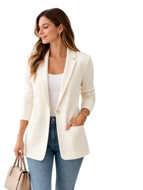 J. Crew Women's Cream Knit Single-Button Blazer NWT